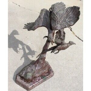 Art Moigniez Sculpture European Bronze Copper Marble Base, 2 Eagle Statue